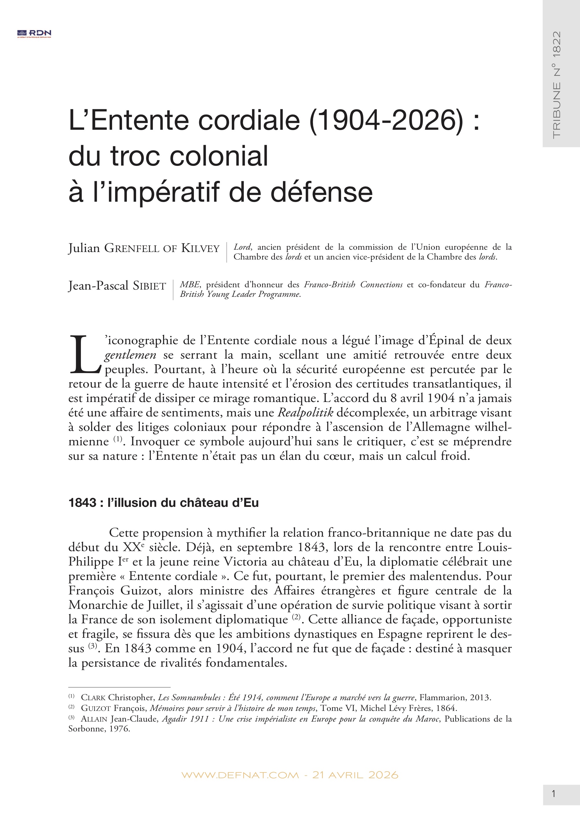 L&rsquo;Entente cordiale (1904-2026)&nbsp;: du&nbsp;troc&nbsp;colonial &agrave;&nbsp;l&rsquo;imp&eacute;ratif de&nbsp;d&eacute;fense (T&nbsp;1822)
